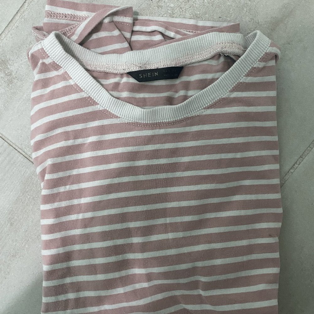 CUTE pink and white stripped shirt | cheap shipping ! | - S